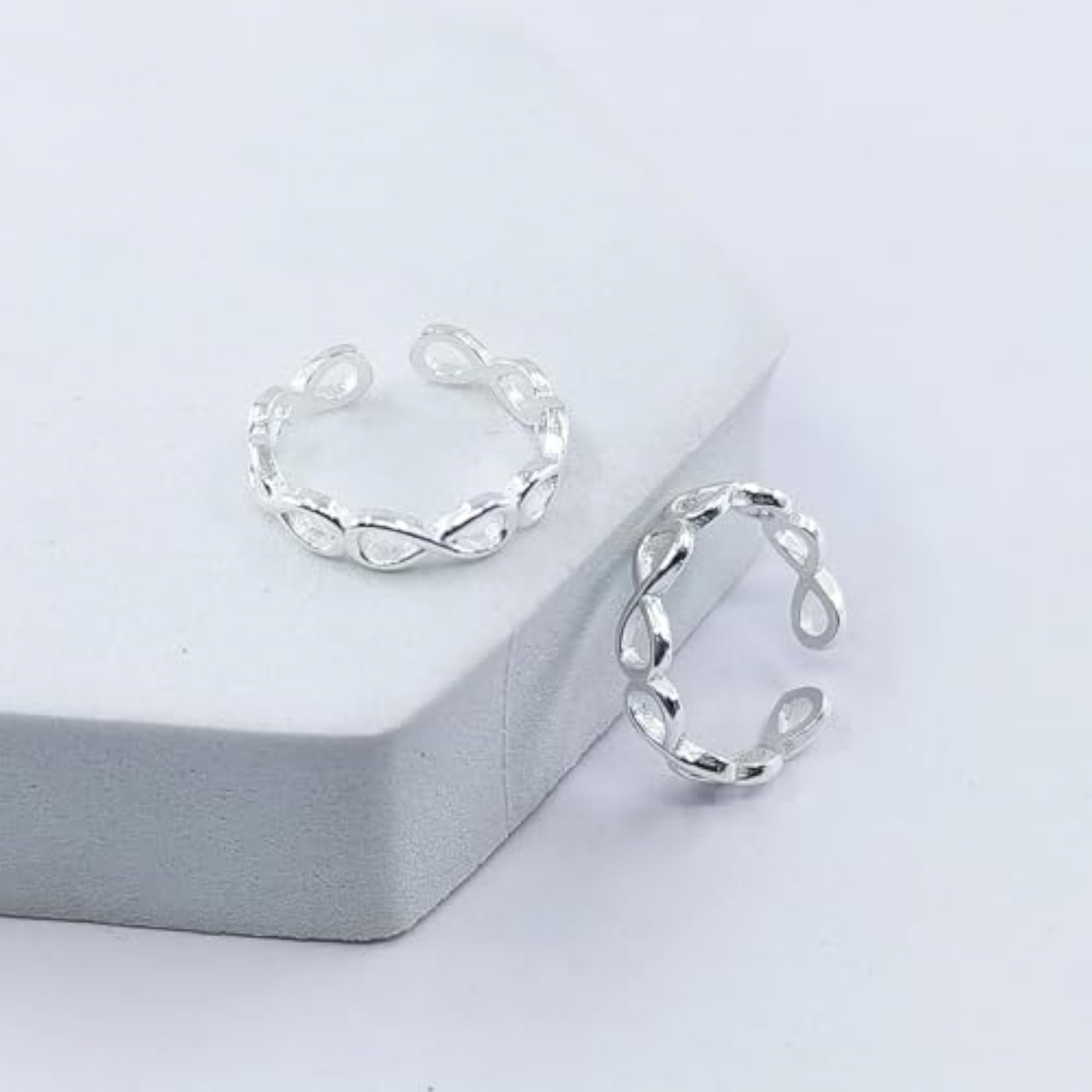 Women's 925 Sterling Silver Infinity Adjustable Toe Ring Pair, Endless Love